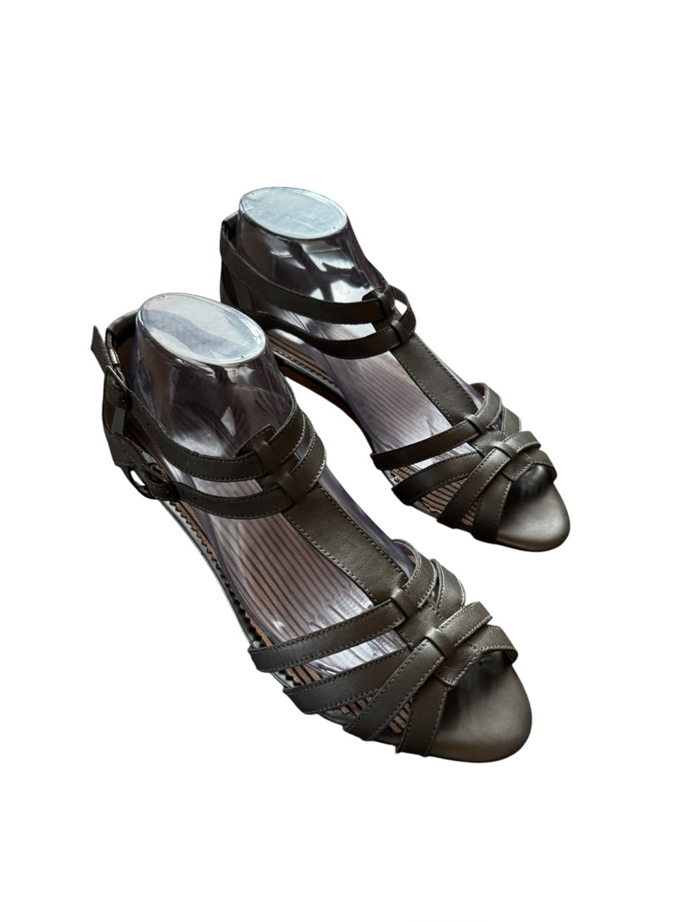 Women’s Indigo By Clark’s Size 10 Gray/Taupe Leather Wedge Strappy Sandals